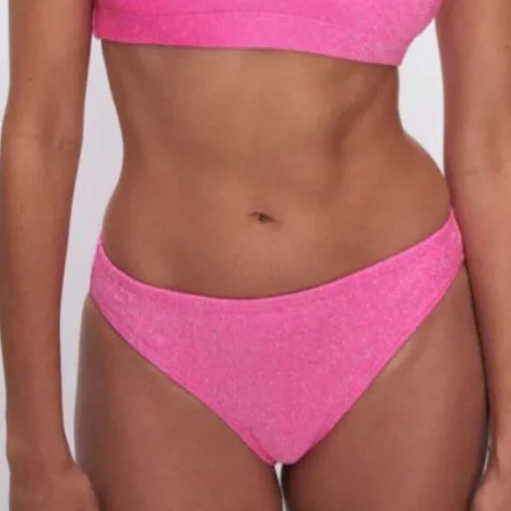 Good‎ American Sparkle Low Rise Swim Briefs Bikini Bottoms Knockout Pink Sz 3XL